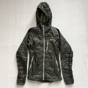 MEC Mountain Equipment Company Ruched Uplink Hooded Jacket Olive Green
